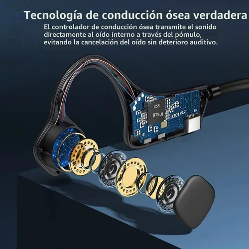 Vista 3 de Auriculares de Conducción Ósea YouthWhisper Bluetooth, Auriculares de Oreja Abierta con Micrófono, Conexión Inalámbrica Multipunto, Resistente al