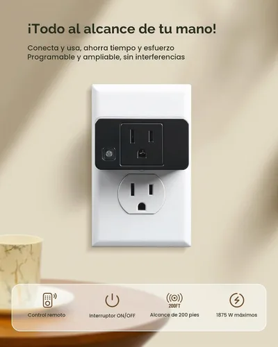 Vista 2 de Remote Control Outlet with All On/Off Switch, 200FT Range, Black