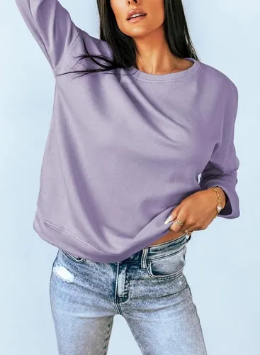 Vista 3 de Dokotoo Sudadera casual con cuello redondo para mujer, holgada, suave, de manga larga