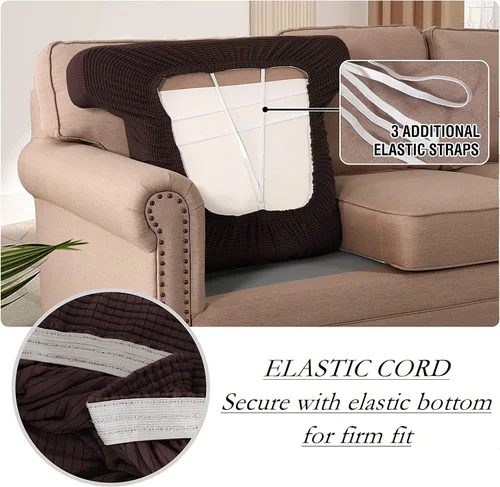 Vista 4 de Funda elástica para sillón con cojín en forma de T, funda de cojín individual para cojín de silla en forma de T, protector de tela jacquard gruesa