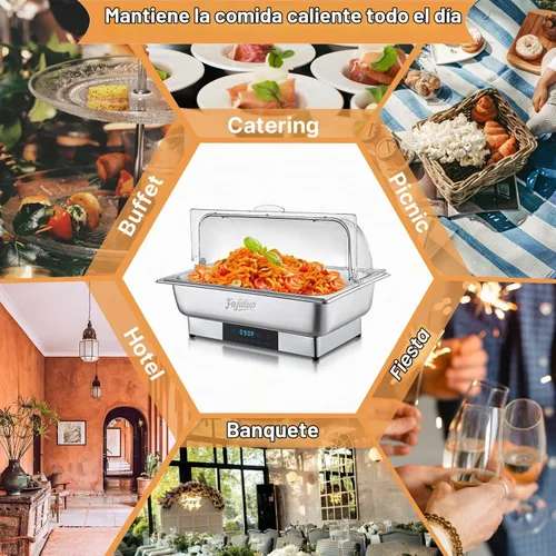 Vista 8 de Plato eléctrico para rozar, servidores y calentadores de bufé de 9 cuartos de galón, platos de acero inoxidable con pantalla de control