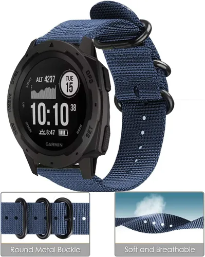 Vista 7 de LiWerlly Correa para Garmin Instinct / 2 correas de reloj solar, 0.866 in, correa de repuesto deportiva de nailon transpirable para mujeres y Azul