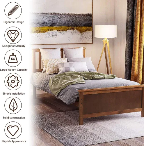 Vista 4 de Twin Bed, Premium Platform Bed Frame with Strong Wood Slat Support, Easy Assembly, No Box Spring Needed (Walnut)