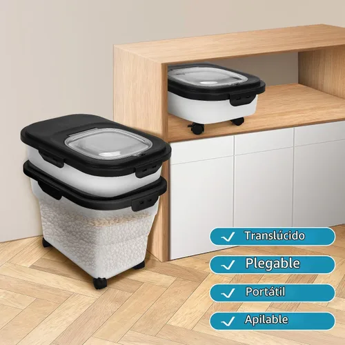 Vista 2 de Contenedor de comida para perros, contenedor plegable de almacenamiento de alimentos para mascotas de 17 a 20 libras con ruedas giratorias y tapa