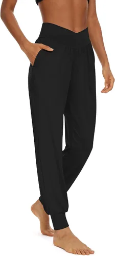 Vista 3 de Anbenser Pantalones deportivos de cintura alta para mujer, pantalones deportivos cruzados para yoga, con bolsillos