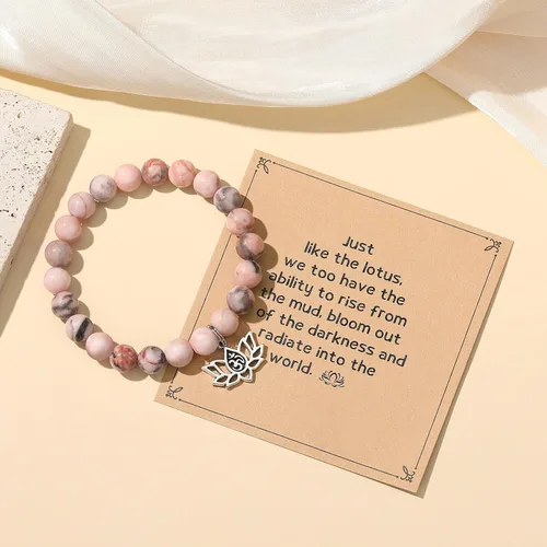 Vista 3 de MIXJOY Regalos espirituales de yoga para mujeres, pulsera elástica de cuentas rosas de piedra natural de flor de loto, regalo de energía Reiki
