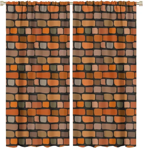 Vista 49 de Cortinas opacas para pared de ladrillo, rústicas, para pared de ladrillo, naranja y rojo, impresión artística para sala de estar, dormitorio