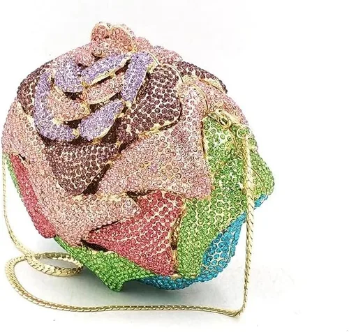 Vista 2 de QUUL Bolso de fiesta de noche para mujer, con diamantes de cristal, para novia, boda, fiesta, cartera, bolso de mano de lujo con flores de rosa