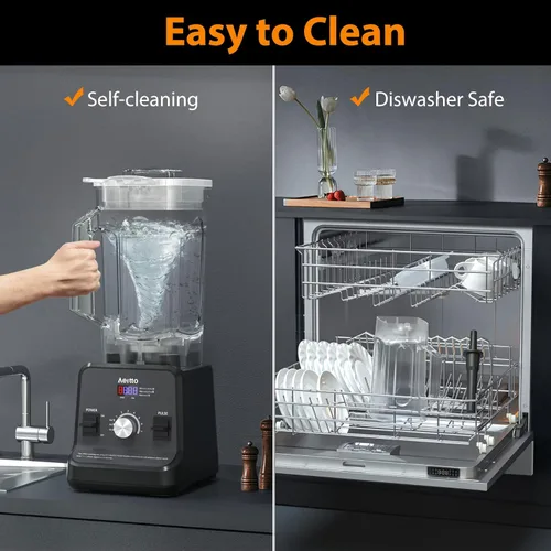 Vista 6 de Aeitto Licuadora para cocina, licuadora profesional de gran capacidad de 68 onzas, licuadora de batidos de 1500 vatios para triturar hielo, bebidas