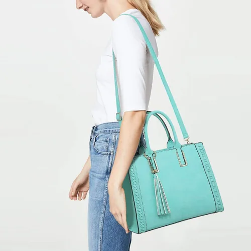 Vista 6 de Dasein Bolsos de mano para mujer, bolso de hombro de cuero vegano, bolso de trabajo para mujer con bolso a juego, Marrón