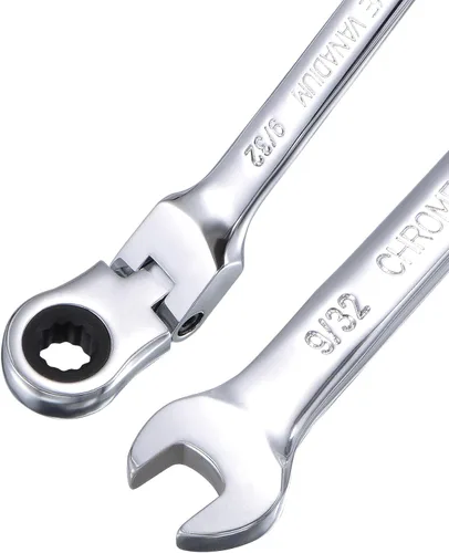Vista 3 de uxcell Llave combinada de trinquete de cabeza flexible de 9/32 pulgadas SAE 72 dientes 12 puntos de trinquete de caja terminada herramientas
