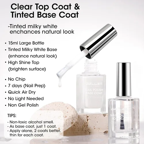 Vista 2 de GELLEN Base de esmalte de uñas transparente, no necesita lámpara, sin Secado rápido, no apto para esmalte de gel, capa base de color blanco lechoso