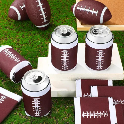 Vista 4 de Ziliny 26 fundas para enfriar latas de fútbol, botellas de cerveza, botellas aislantes plegables a granel para amantes del fútbol, fiestas temáticas