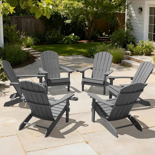 Vista 34 de YEFU Silla Adirondack de plástico resistente a la intemperie, sillas de patio con instalación fácil en 5 pasos, se ve exactamente como madera real
