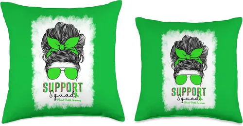 Vista 3 de Support Squad Mental Health Awareness Month For Women Green Throw Pillow
