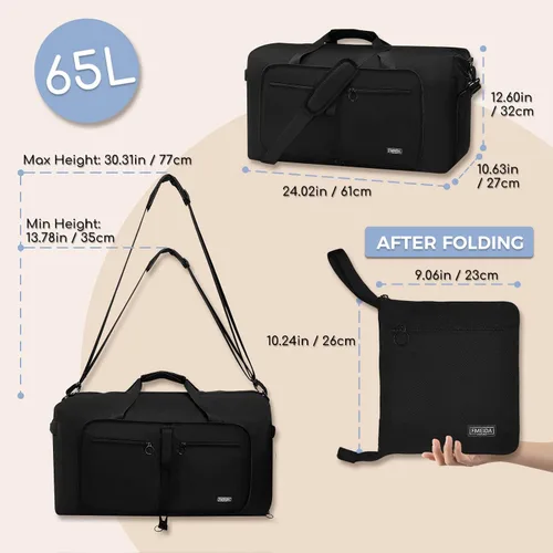 Vista 3 de Fmeida Bolsa de lona 65L, 65L-Negro, Bolsa de lona con compartimento para zapatos