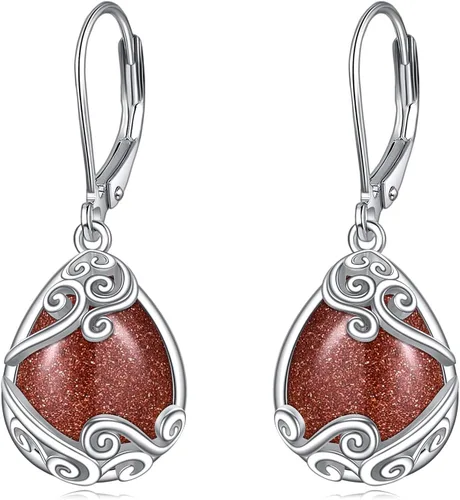 Vista 138 de Aretes colgantes con forma de lágrima de filigrana de piedra lunar de plata de ley 925 con cierre de palanca para mujer, regalos de joyería