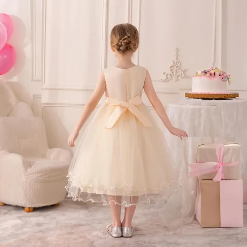 Vista 7 de Vestido formal para niña de flores, vestido formal para fiesta de cumpleaños, boda, bordado floral, vestidos de satén de tul para niños de 2 a 12