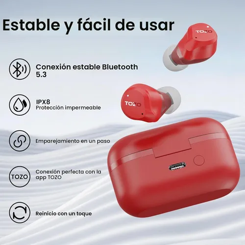 Vista 9 de TOZO NC9 Auriculares inalámbricos híbridos con cancelación activa de ruido, 6 micrófonos ENC Clear Call, IPX8 impermeable, auriculares intrauditivos