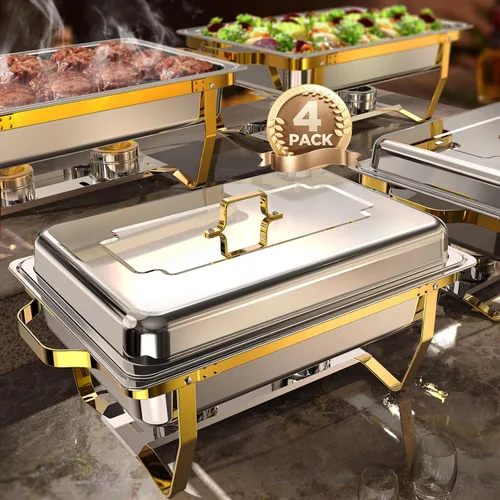 Vista 9 de Platos de Roce para Buffet 2 Pack, 9QT [Colores Oro Elegante y Plata] Juego de Platos de Roce de Acero Inoxidable para Buffet