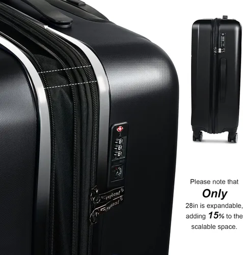 Vista 4 de Feyabul 828 - Equipaje de mano rígido con ruedas giratorias, maleta ligera con cerradura TSA, Negro, 20in&24in&28in(3 Piece Luggage Sets)