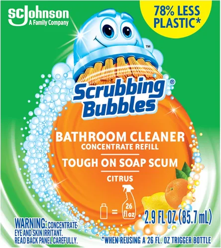 Vista 5 de Scrubbing Bubbles Limpiador concentrado de baño multisuperficie, dos botellas de repuesto concentradas de 2.9 onzas