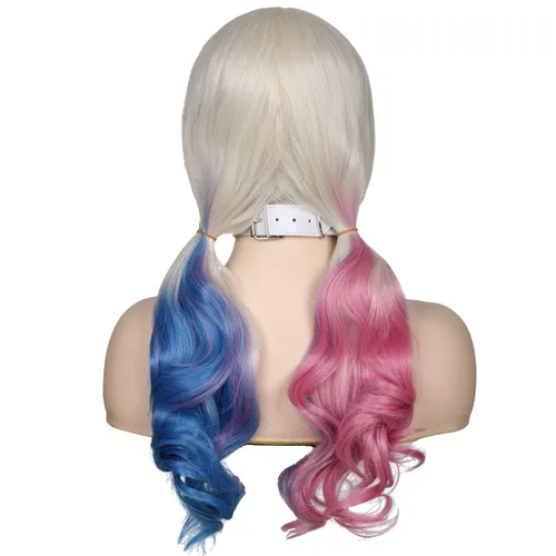 Vista 6 de ColorGround Peluca rubia con coletas azules y rosadas (peluca con collar de gargantilla)