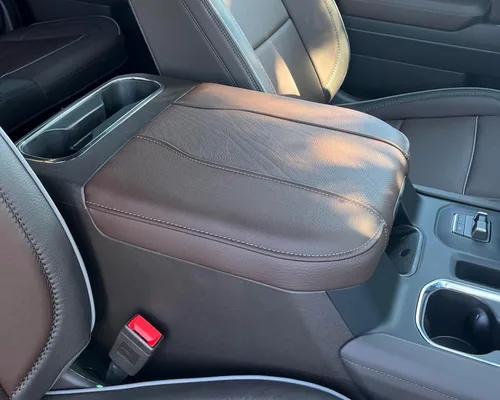Vista 7 de Car Console Covers Plus Diseñado para todos los modelos de asiento de cubo GMC Sierra 2014-2023, funda de neopreno para consola central, hecha a Gris
