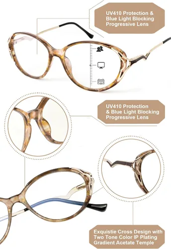 Vista 4 de OKH Women's Reading Glasses - Progressive Multifocus Readers Blue Light Blocking Multifocal Transition Reading Glasses