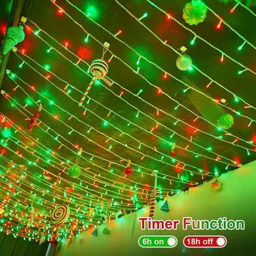 Vista 6 de QITONG Tira de luces rojas y verdes para exteriores, 165 pies, 500 luces LED de alambre transparente de Navidad para interiores, 8 modos de luz