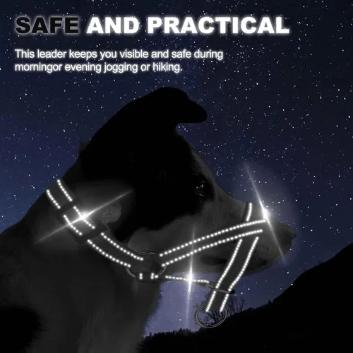 Vista 4 de Collar de cabeza de perro con tela reflectante, arnés ajustable para cabeza de perro para evitar tirones para perros pequeños, medianos y grandes