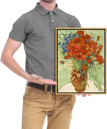Vista 6 de Wieco Art - Arte enmarcado para pared de "Varios amapolas rojas y margaritas" por Vincent Van Gogh, reproducción de pinturas, lienzos abstractos