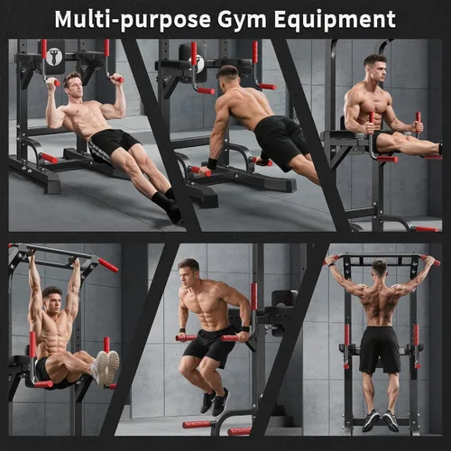 Vista 2 de SogesHome Power Tower Pull Up Bar Dip Stand, 10 Adjustable Height Free Standing Assistive Trainer Dip Station, Multi-Function Strength Training