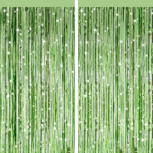 Vista 16 de Paquete de 2 cortinas de flecos de papel de oropel metálico negro, serpentinas de puerta, telón de fondo para cabina de fotos para fiesta