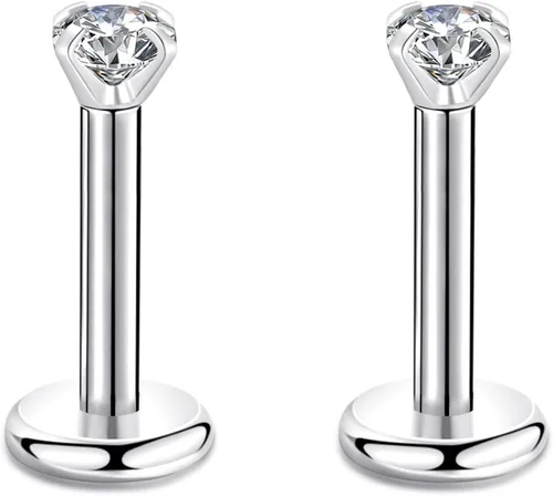 Vista 43 de CANDYFANCY Pendientes de 16 g, 2/3/4 mm, con circonia cúbica, triple hélice delantera, para cartílago de la oreja, Tragus, piercing de labio 16