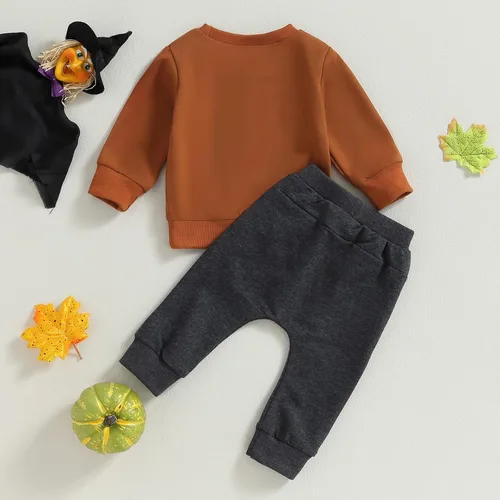 Vista 6 de YINGISFITM Traje de Halloween para bebé, ropa de otoño para niños, sudadera de Halloween, camisa de calabaza, pantalones casuales para niños