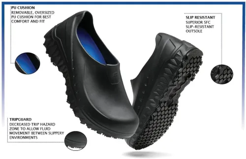Vista 9 de Shoes for Crews Unisex Slip-Resistant Work Clogs - Comfortable, Non-Slip Work Shoes for Men & Women in Food Service, Healthcare, Hospitality - Negro