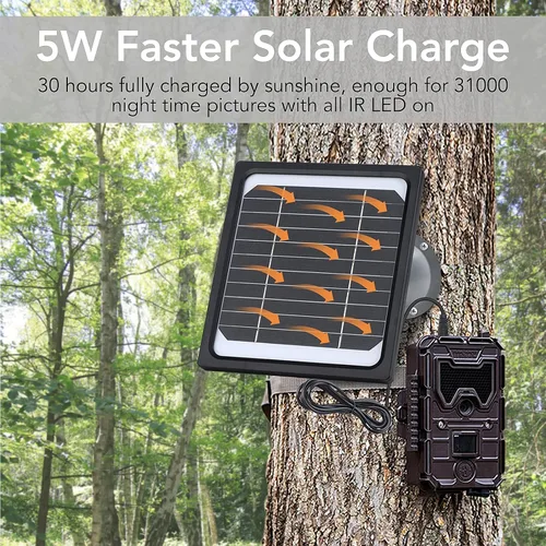 Vista 2 de Panel solar de 5 W y 12 V para cámara de rastro con batería recargable de 5200 mAh - Kit de cargador solar impermeable IP65, fuente de alimentación