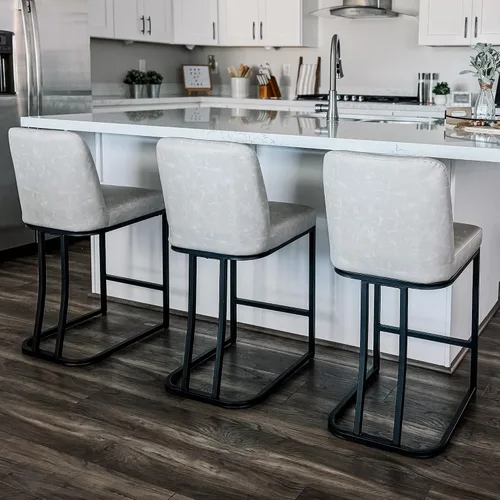Vista 24 de ALPHA HOME Taburetes de mostrador con respaldos, taburetes de bar de 24 pulgadas para isla de cocina, silla de bar tapizada de piel sintética