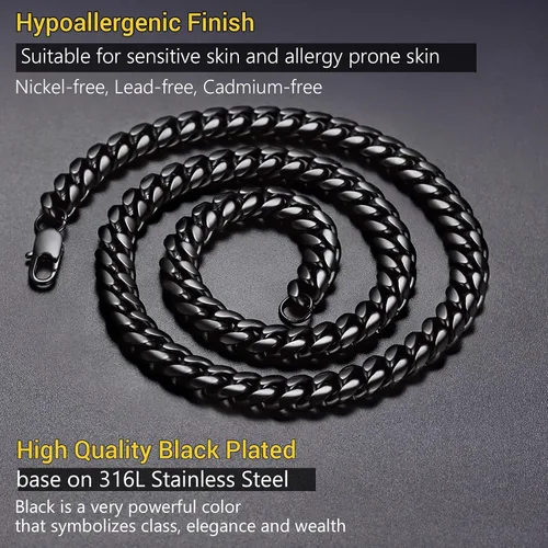 Vista 6 de PROSTEEL Trendy Cuban Links Necklace for Men Women, Black18K Gold Plated 316L Stainless Steel, W 4.8mm-14mm, L 14inch-30inch, Come Gift Box