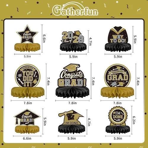 Vista 2 de 9 piezas de decoraciones de fiesta de graduación para clase de 2026, centro de mesa de felicitaciones de graduación de felicitaciones de graduación