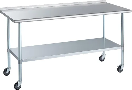 Vista 97 de ROCKPOINT Mesa de acero inoxidable para preparación y trabajo, 14x24 pulgadas; mesa de cocina comercial de metal NSF resistente con estante inferior
