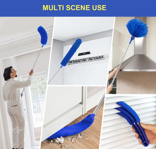 Vista 4 de Plumeros para limpieza, plumero Newliton con poste de extensión, plumero de microfibra para ventilador de techo y telarañas, plumero largo