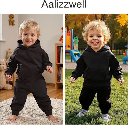 Vista 3 de Aalizzwell Sudadera con capucha para bebé de 6 meses a 5 años Negro