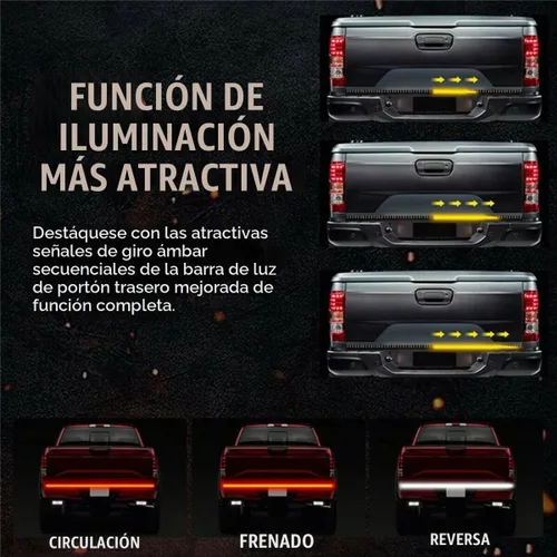 Vista 7 de Barra de luz LED de 48 pulgadas para compuerta trasera de camioneta pickup de 3 colores rojo blanco amarillo conmutable, señal de giro secuencial