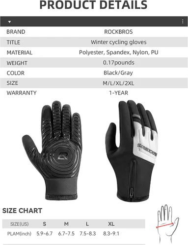 Vista 2 de ROCKBROS Guantes de ciclismo de invierno para hombre, guantes térmicos para correr para clima frío, guantes de esquí de invierno, guantes de nieve