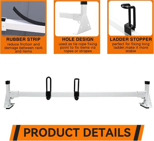 Vista 6 de MELIPRON - Baca de techo para carga de acero para furgoneta, compatible con RAM ProMaster 2013-2023, 2 barras, color blanco