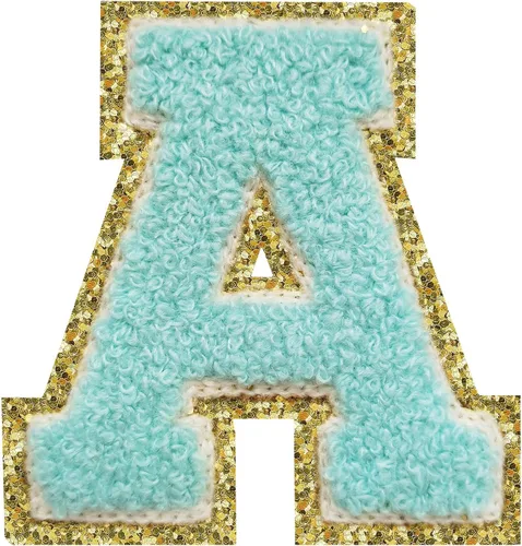 Vista 16 de 3Pcs Letter Patches Varsity Glitters Chenille,SPRT Iron on Blue Letter Patch,Alphabet Cloth Patch for Team Costume Decoration 3.1in Height S
