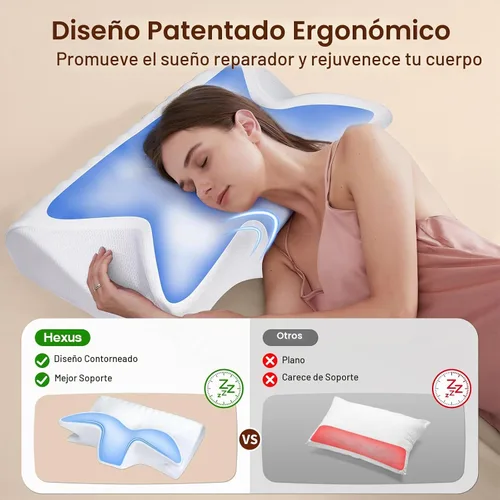 Vista 6 de Hexus Almohada cervical para el cuello para aliviar el dolor de dormir, almohadas ergonómicas de espuma viscoelástica, almohadas ortopédicas