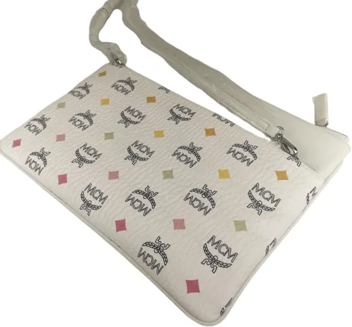 Vista 4 de MCM Bolso cruzado de lona con revestimiento de Visetos de arcoíris blanco para mujer